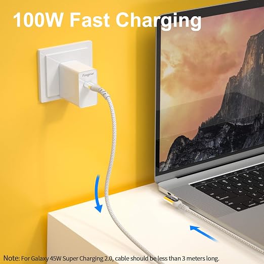 Fasgear 100W USB C to Type C 90 Degree Cable 3ft, USB 3.1 Gen 2 10Gbps Data 5A