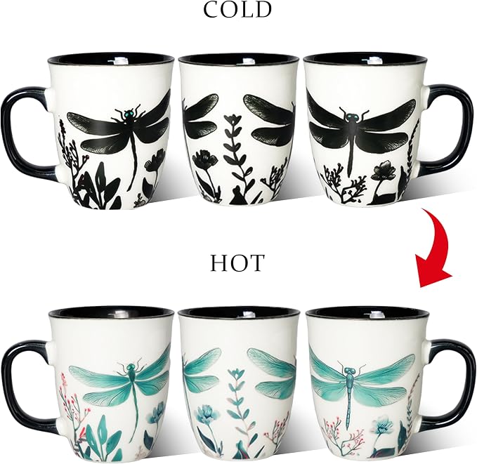 16 oz Dragonfly Coffee Mug, Color Changing Cup | Ceramic Coffee Cup, Heat