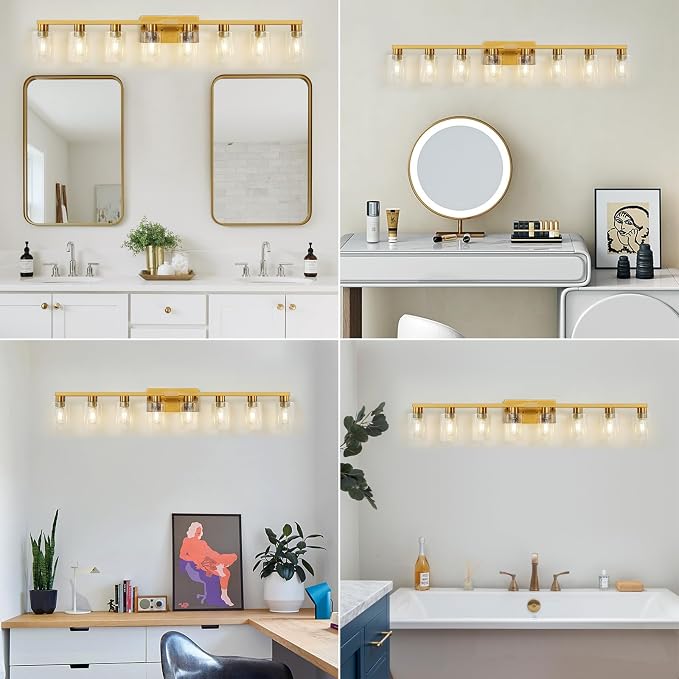 8 Light Gold Bathroom Light Fixtures, Modern Large Vanity Lights