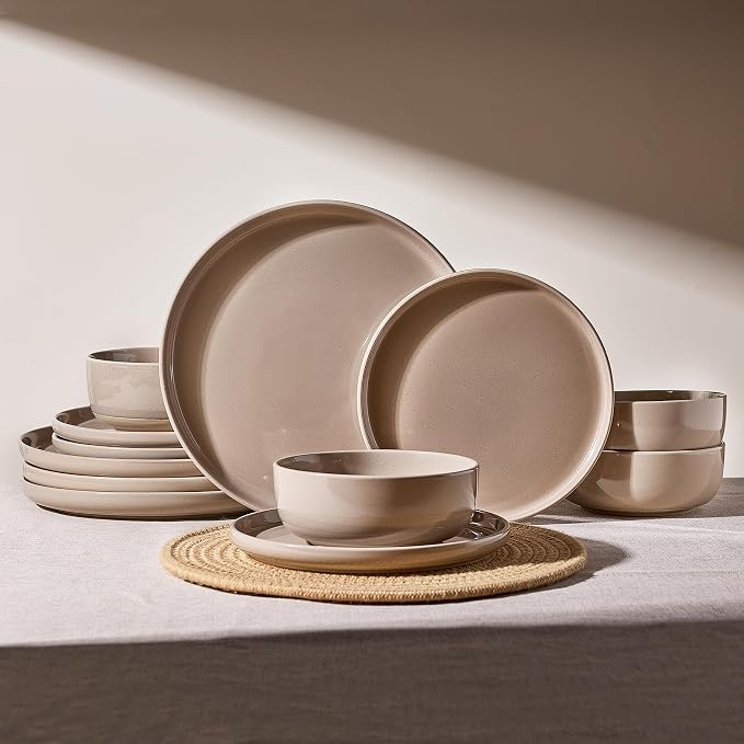Famiware Milkyway 12-Piece Stoneware Dinnerware Set, Cinnamon Brown | Plates