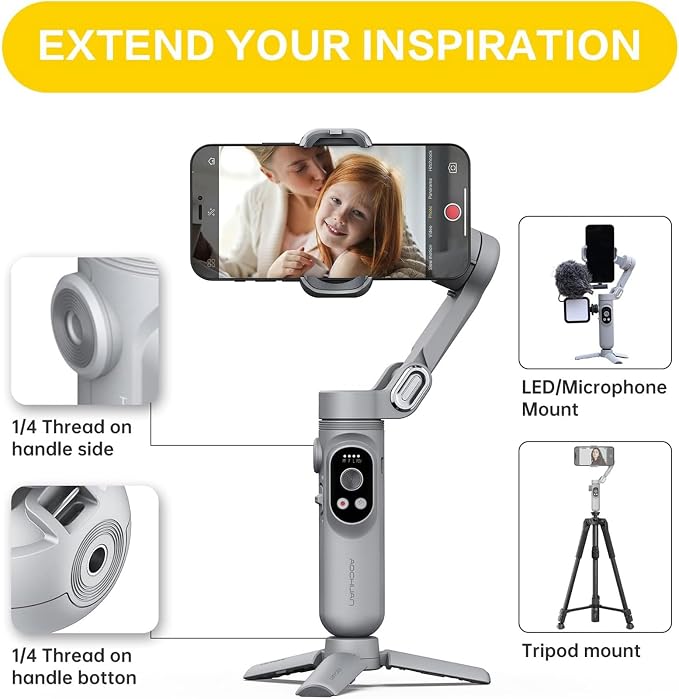 Gimbal Stabilizer for Smartphone w/LED Light Face Tracking Inception Timelapse