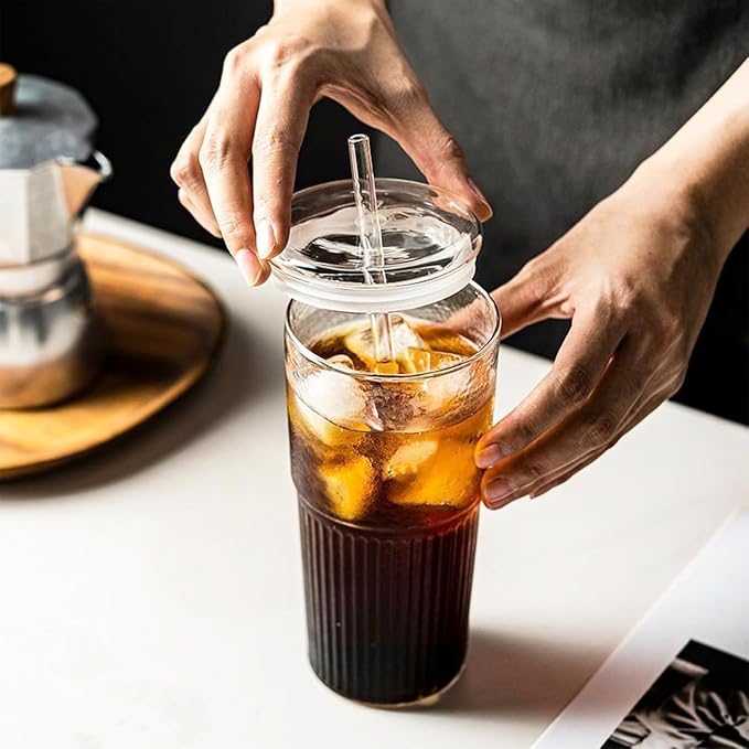 JunVpic Glass Coffee Tumbler, 20 oz Glass Cup