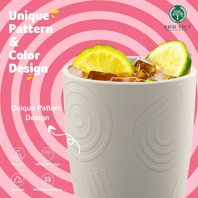 Homienly Wheat Straw Cups 8 PCS Plastic Cups Unbreakable Drinking Cup Reusable