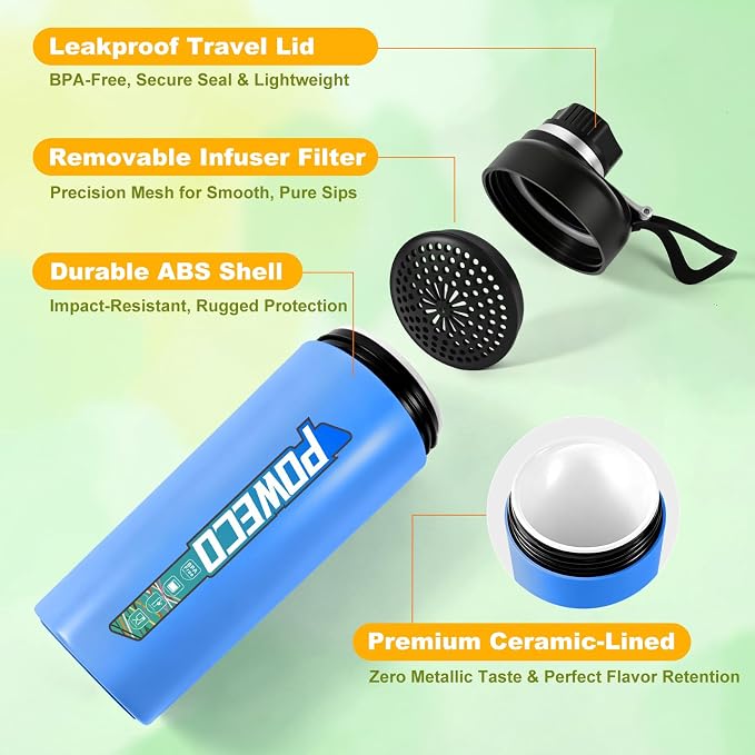 Ceramic Lined Water Bottle, 18 oz Insulated Travel Mug