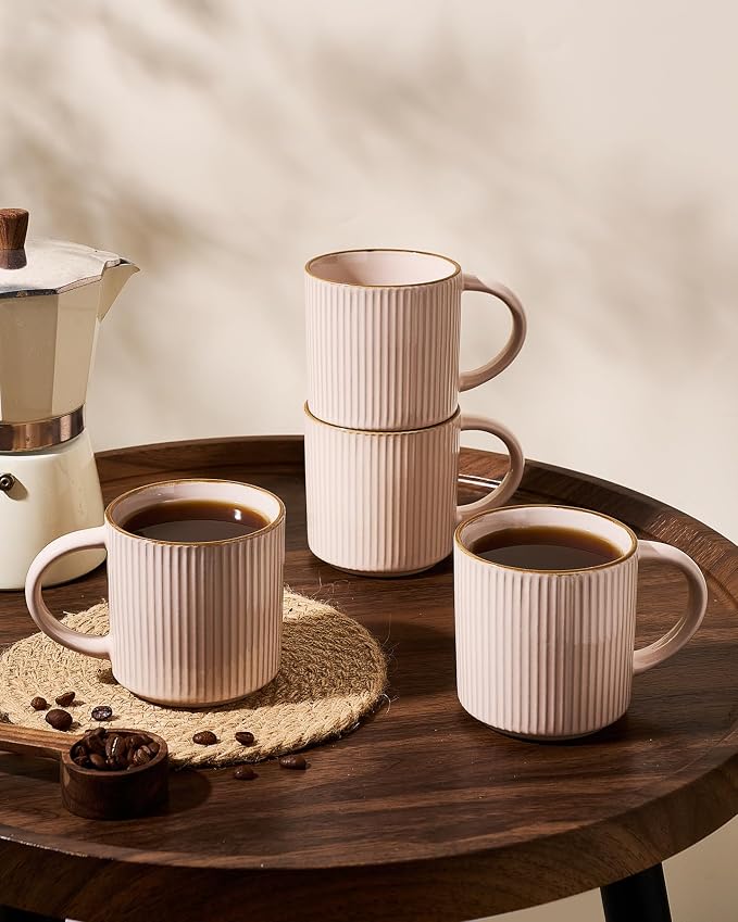 famiware Star Coffee Mug Set for 8, Handcrafted 12 oz Ceramic Stoneware Mugs