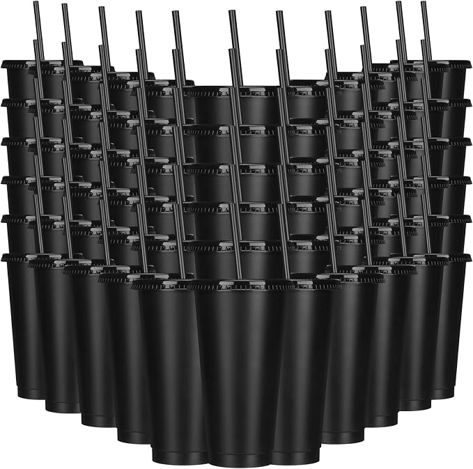 Bokon 60 Sets Tumbler with Straw and Lid Bulk 24 oz Reusable Plastic Cups to Go
