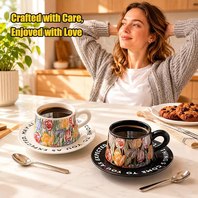 Tea Cup and Saucer Set Floral Design Porcelain Ceramic Coffee Cup Sets