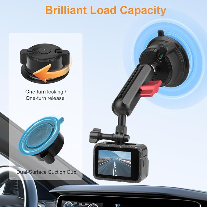 Camera Suction Cup Mount Kits-360°Ball Head Magic Arm, Double-Layer Suction Cup