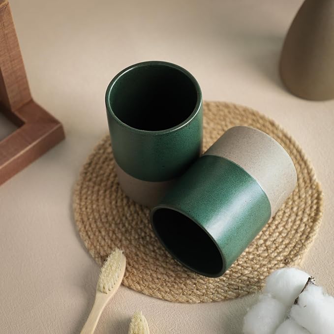 Gaolinci 2 Pcs Vintage Stoneware Style Ceramic Mouthwash Cups, Bathroom