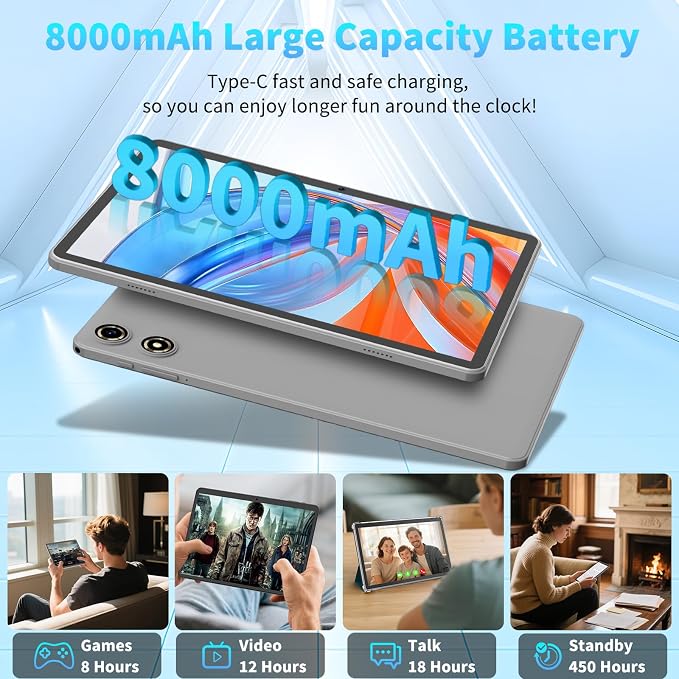 Android 15 Tablet 10 Inch, 26GB RAM+256GB ROM/2TB Expandable Tablet, 2 in 1