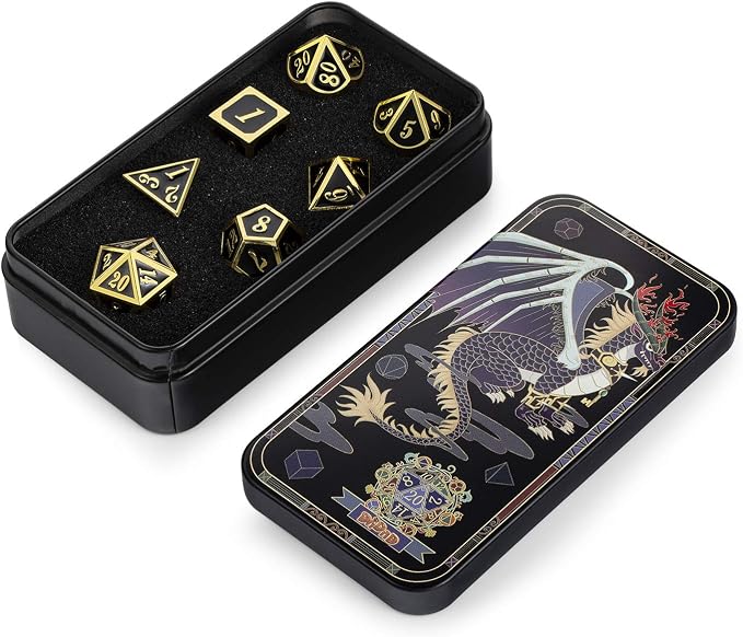 DNDND Metal Dice Set D&D, 7 die Metallic Polyhedral Dice Set