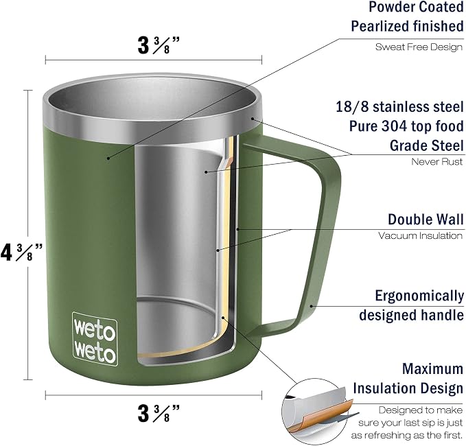 WETOWETO 14 oz Coffee Mug, Vacuum Insulated Camping Mug