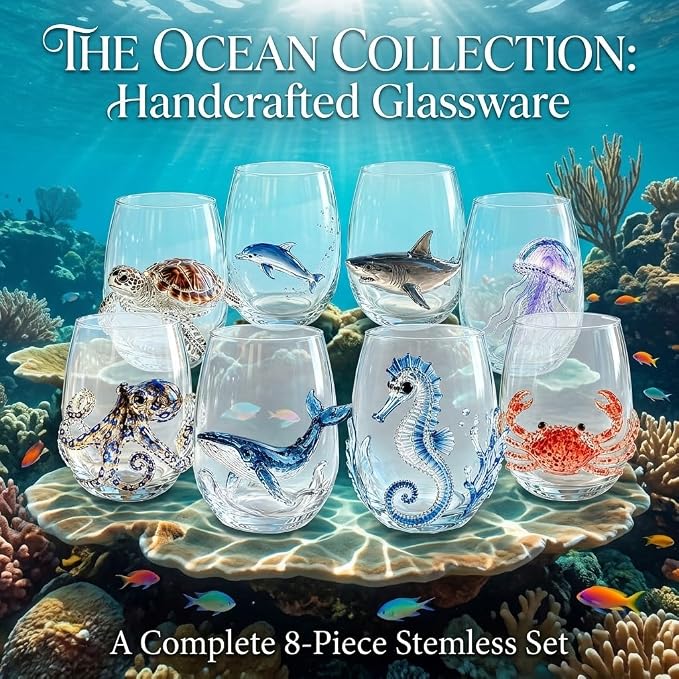 Artisanal Blue Ringed Octopus Glassware, 3D Ocean Glass Wine Glass，Jellyfish |