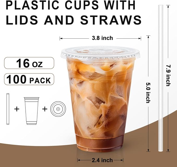 Lamosi 100 Pack 16 oz Plastic Coffee Cups