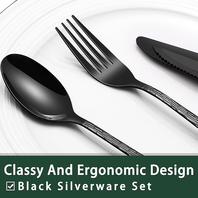 EWFEN 24-Piece Black Silverware Set