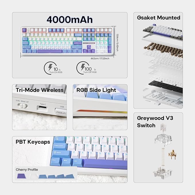 EPOMAKER Aula F108 Wireless Gaming Keyboard, Full Size Mechanical Keyboard