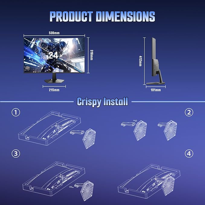 SANSUI Curved 24 Inch Gaming Monitor 160Hz FHD 1080P Computer Monitor, MPRT 1ms