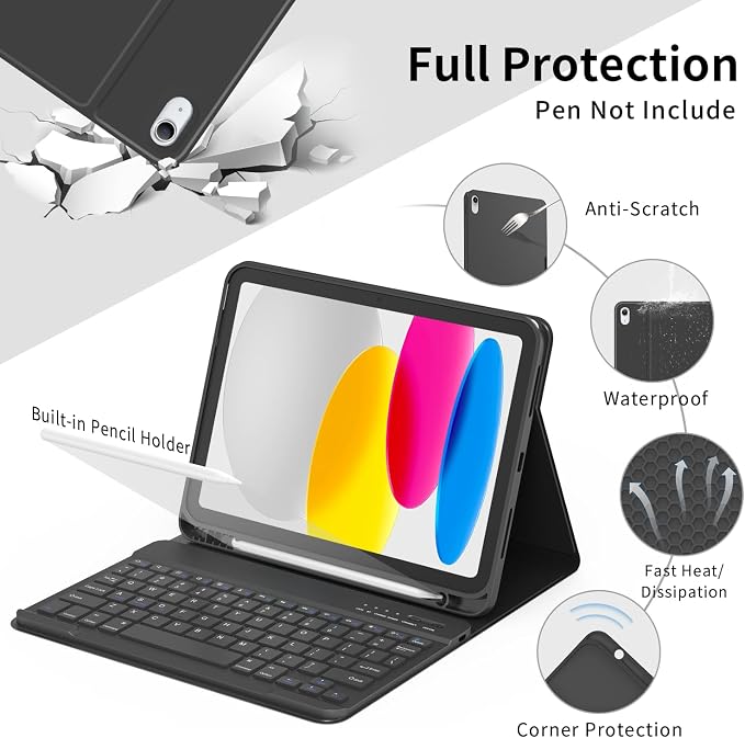 Keyboard Case Compatible for iPad 11th Generation and 10th 10.9 inch, Wireless