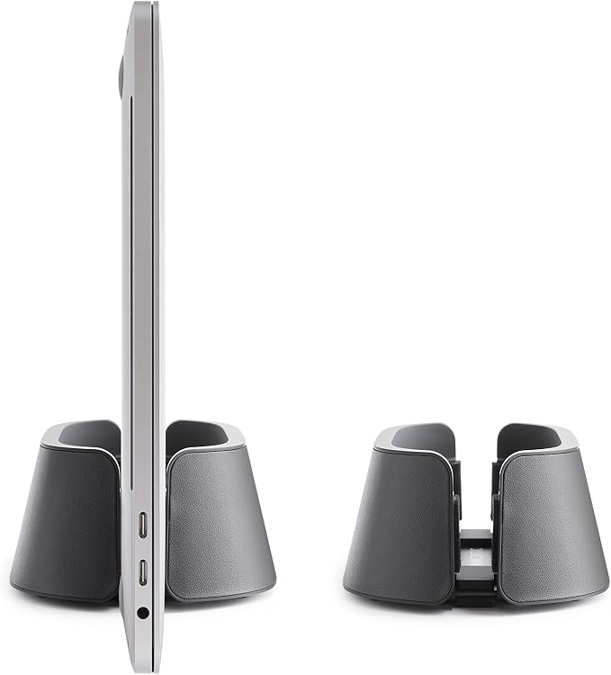 HumanCentric Vertical Laptop Stand in Vegan Black Leather, Upright Adjustable