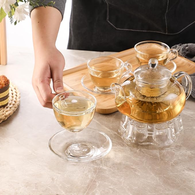 Glass Teapot Set, 40OZ/1200ml Stovetop Safe Glass Tea Kettle