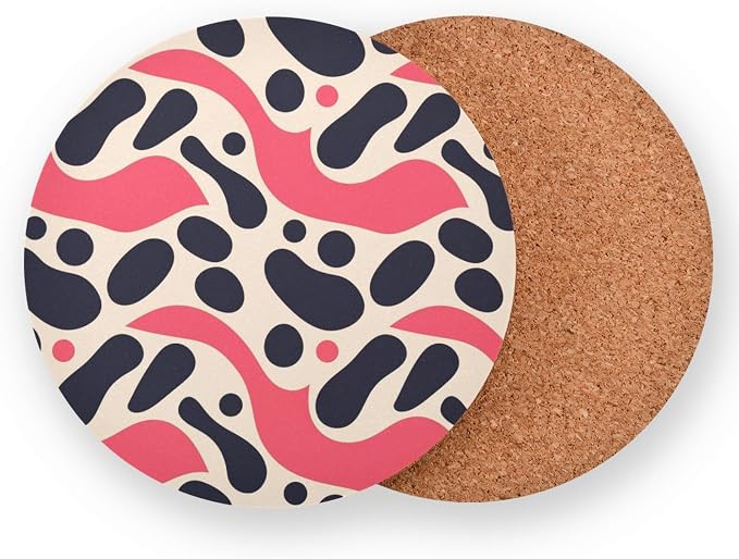 Black Polka Dots on Pink Background Set of 4 Round Coasters