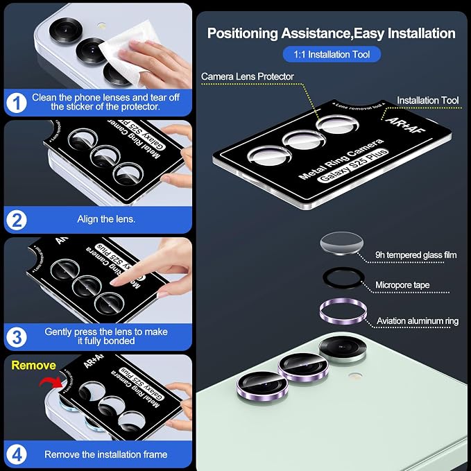 for Samsung Galaxy S25 Plus Camera Lens Protector, Individual Metal Ring