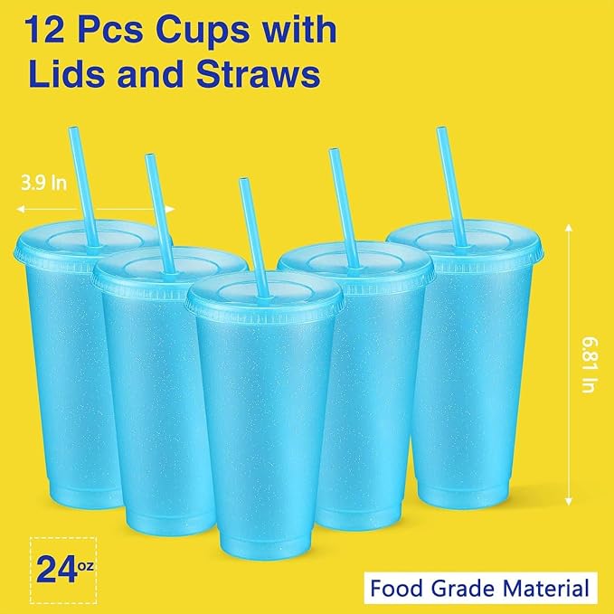 Amyhill 12 Pcs Reusable Glitter Cups