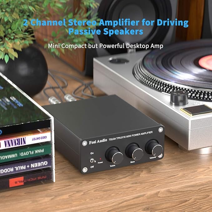 Fosi Audio TB10A 2 Channel Stereo Audio Amplifier Receiver Mini Hi-Fi Class D