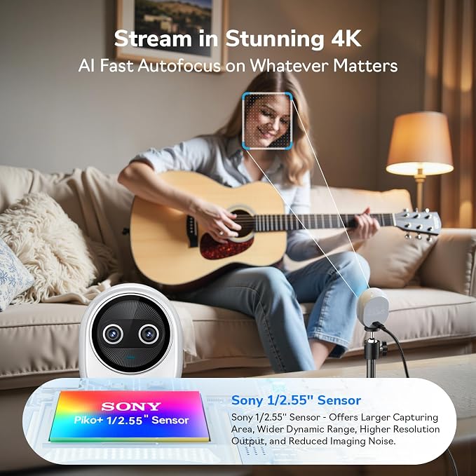 EMEET Piko+ Webcam 4K, World’s 1st Dual-Camera AI-Powered 4K Camera, 1/2.55''