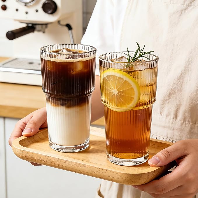 Accguan 18oz Ribbed Glass Tumbler