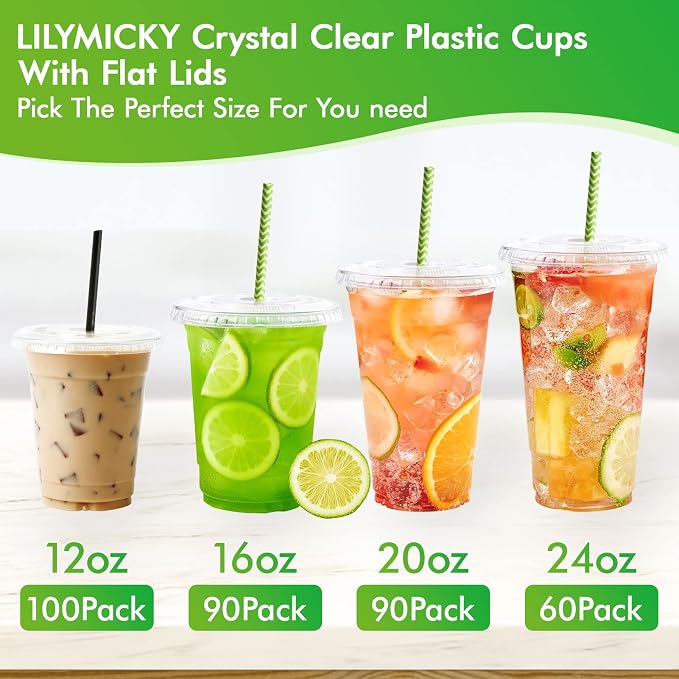 Lilymicky 20 oz Clear Plastic Cups