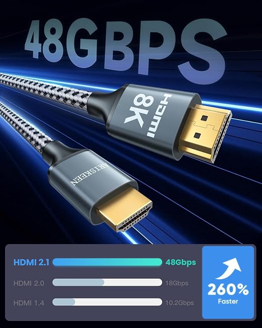 ARISKEEN 8K HDMI Cable 4 FT, 48Gbps High Speed HDMI 2.1 Cable, 8K 60Hz