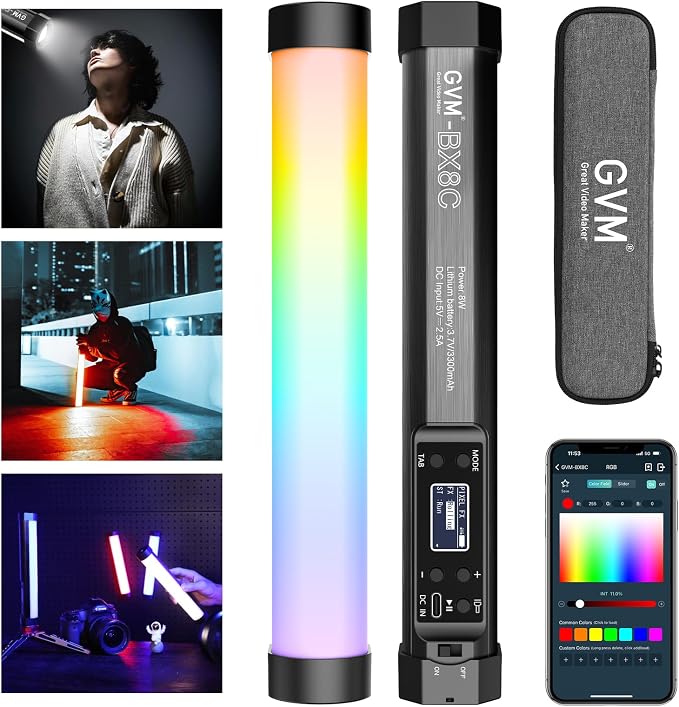 GVM RGB Tube Light with Spotlight, Magnetic Handheld Photography Light
