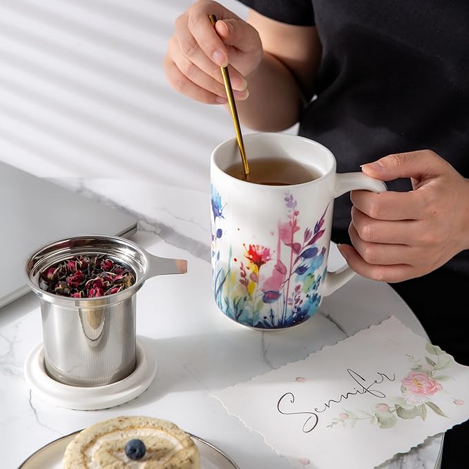 AmorArc Tea Cup With Infuser and Lid, 18oz Loose Leaf Tea Mug With Steeper |