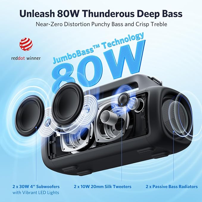 EarFun UBOOM X Portable Bluetooth Speaker, 80W Stereo