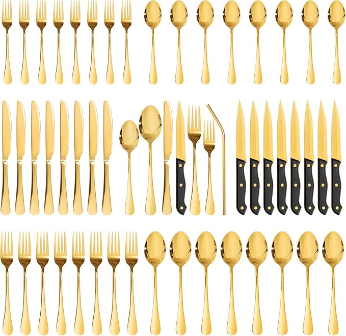 Astercook Silverware Set 48-Piece Gold Flatware Set