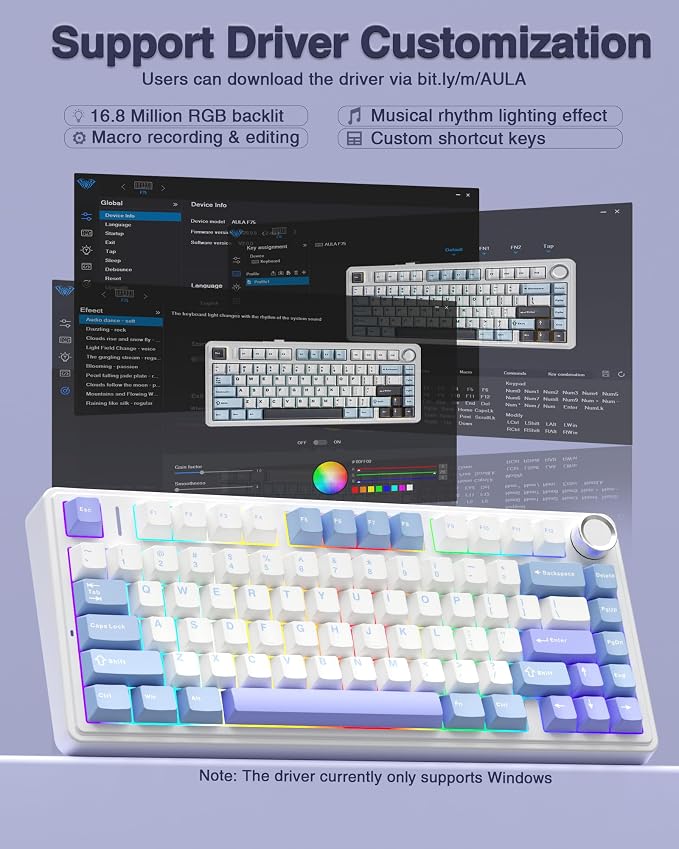 AULA F75 75% Wireless Mechanical Keyboard, Hot Swappable Creamy Keyboard