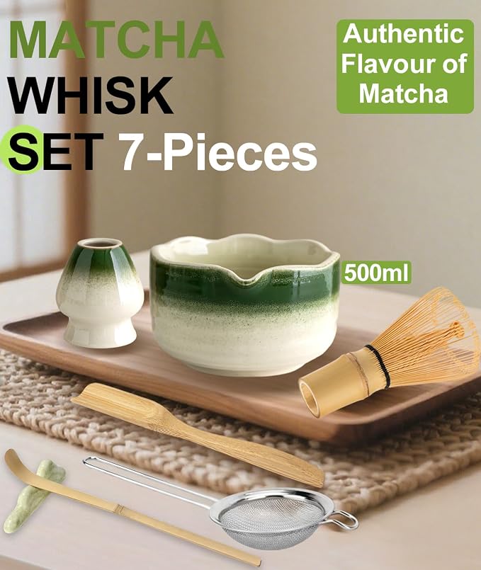 JBER Matcha Set, Bamboo Whisk, Powder Sifter