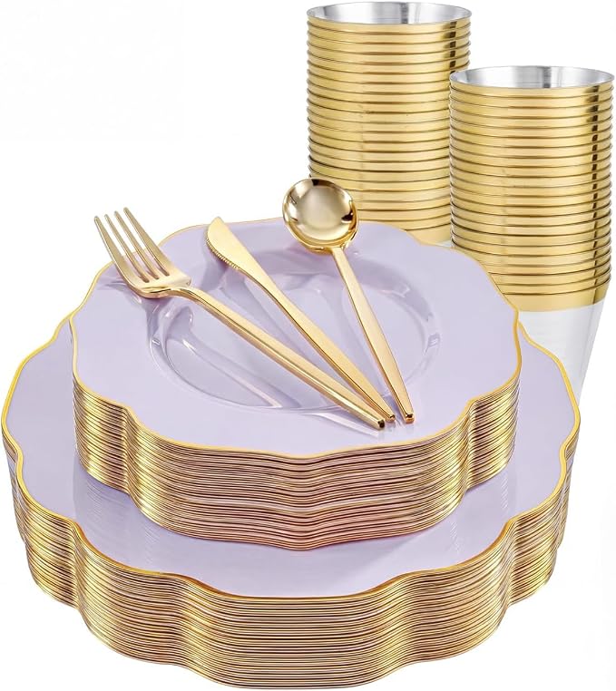 bUCLA 180PCS Purple Plastic Plates