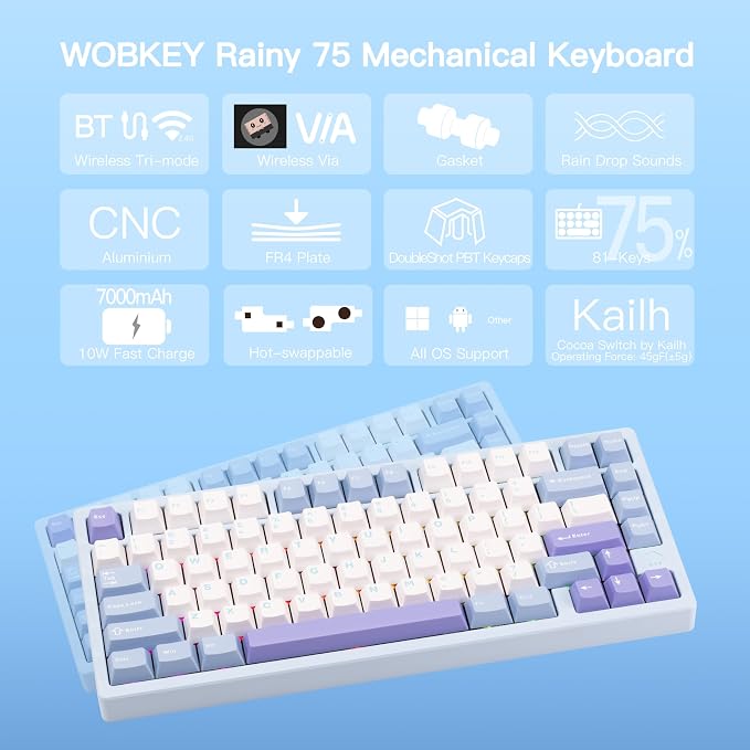 KEEBMONKEY WOBKEY Rainy 75 CNC Aluminum HMX/JWK/Cocoa Switches Triple-Mode