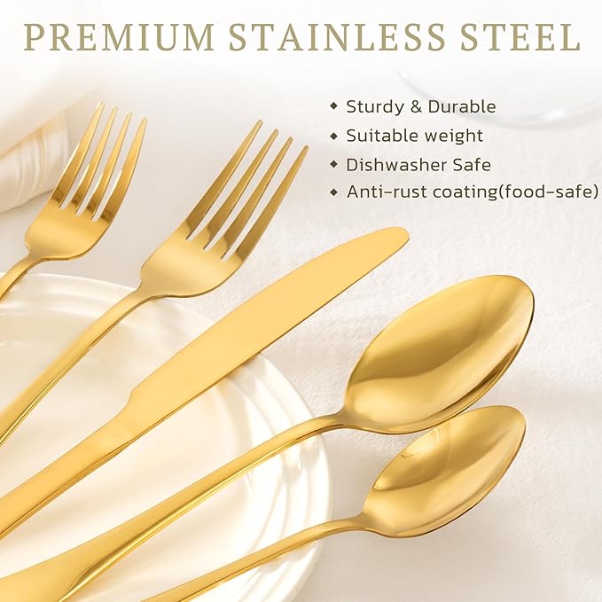 Astercook Silverware Set 48-Piece Gold Flatware Set
