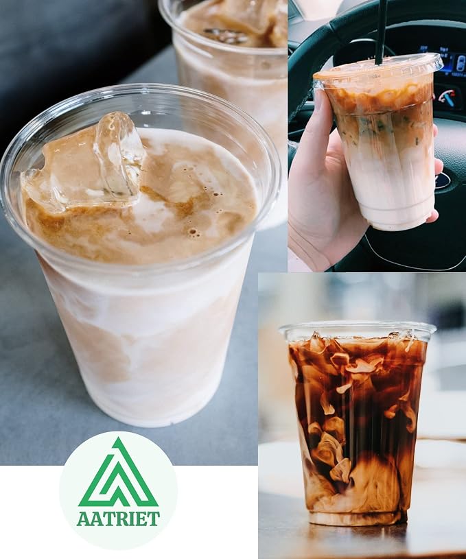 12 oz Clear Plastic Cups with Lids and Straws, Disposable Coffee Cups 25 Sets