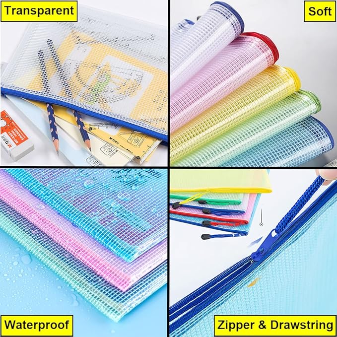 AUSTARK 20 Pcs Zipper File Bags, Plastic Mesh Pouch, Board Game Storage Bag
