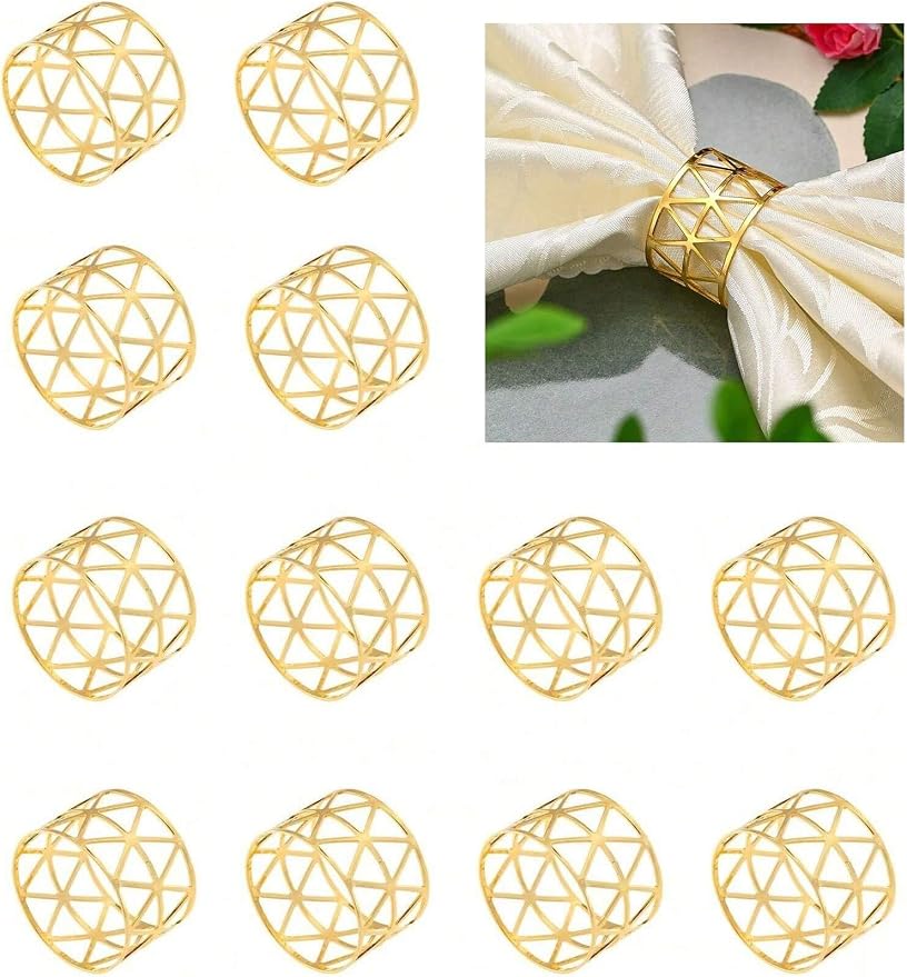 14K Gold Napkin Rings Set of 12, Metal Napkins Rings Holder Buckles