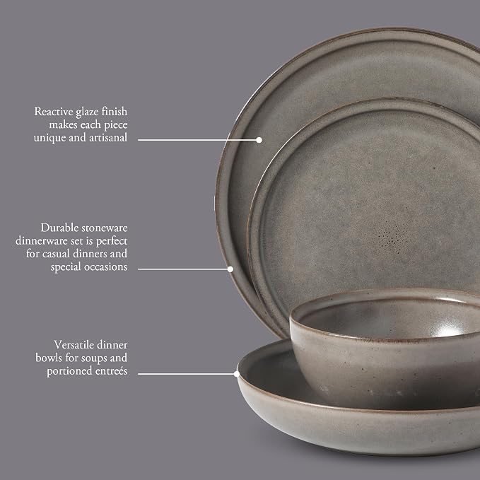 Gibson Elite Beckett Stoneware Matte Reactive Glaze 16 Piece Plates and Bowls