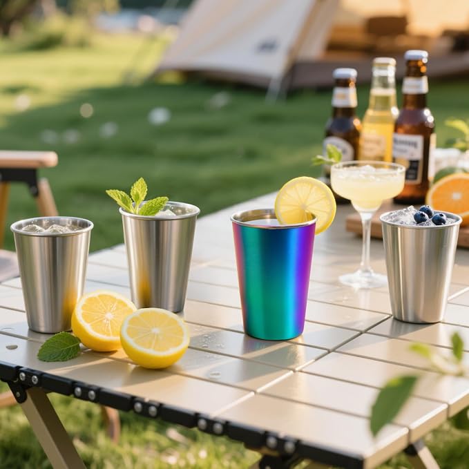 8oz Stainless Steel Pint Cups, Stackable Metal Drinking Glasses | Stainless