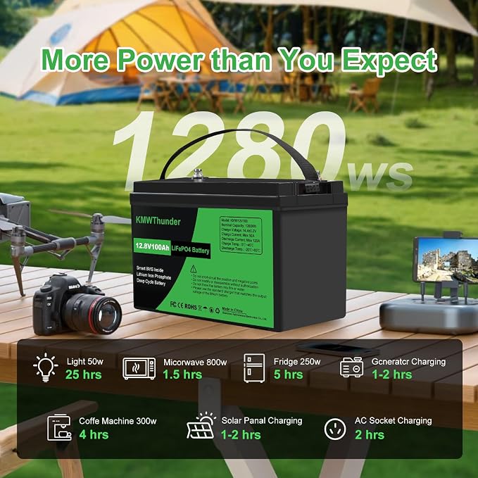 12V 100Ah LiFePO4 Lithium Battery, Built-in Smart BMS, Low Temperature