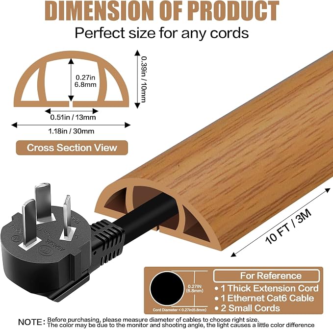 Floor Cord Cover Self Adhesive Cord Hider, 10FT Cable Management, Extension