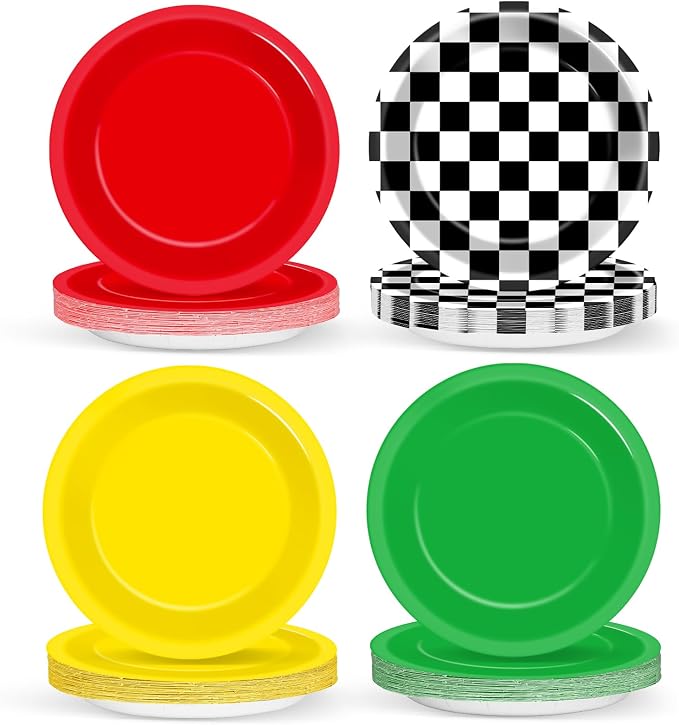 48Pcs Race Car Party Decorations Supplies Red Green Yellow Dinnerware