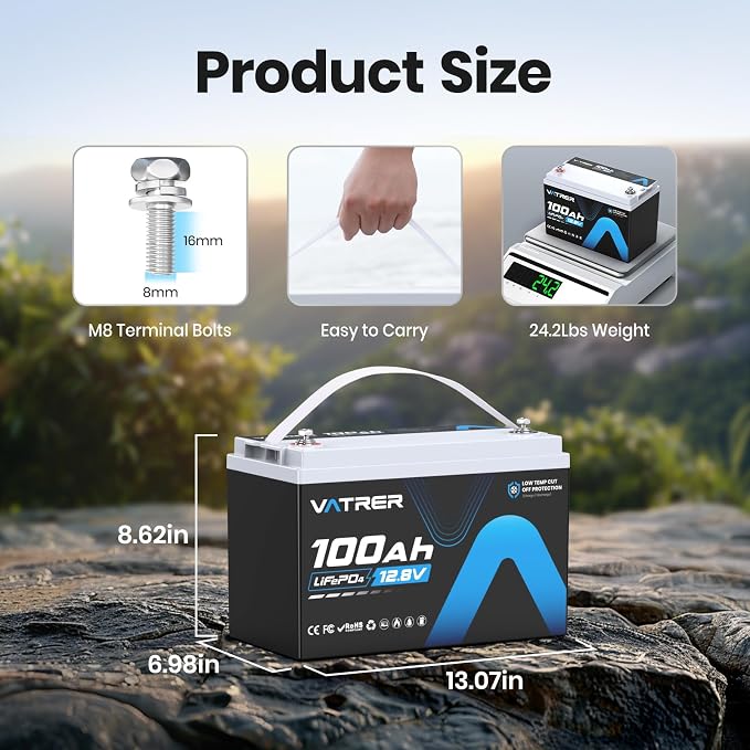 12V 100AH Low Temp Cutoff LiFePO4 Deep Cycle Battery